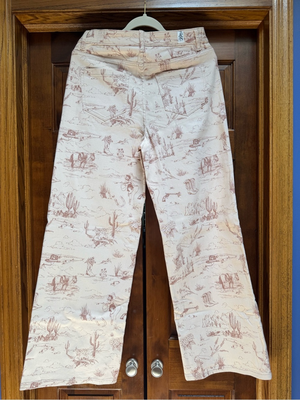 NWT Altar'd State High-Waisted Cream Jeans with Desert Scenic Print, Size 28 - Picture 2 of 5